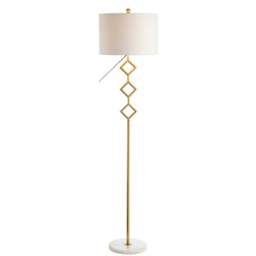 Diamante 61.5" Modern Gilt Metal with Marble Based LED Floor Lamp - JONATHAN Y